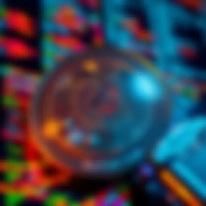 A graphic representation of GavCoin source code being analyzed, with snippets of code and blockchain elements in the background