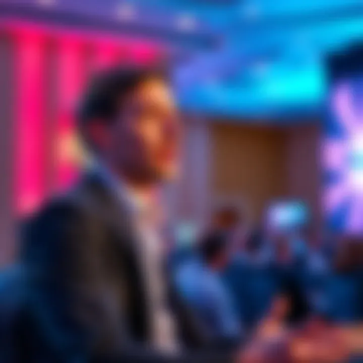 Gavin Wood speaking at a conference about Polkadot's enhancements and new features, including stablecoin.