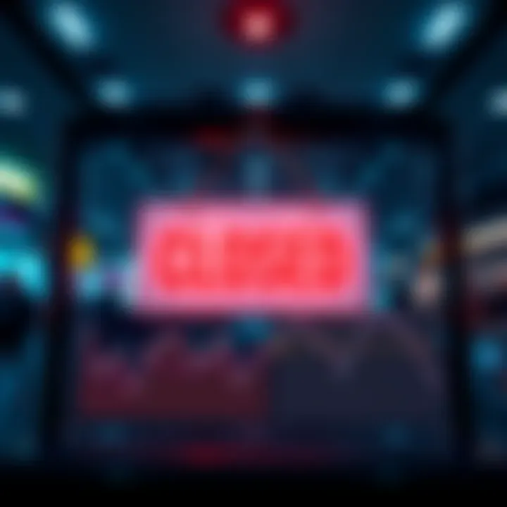 A visual of a closed sign over a digital marketplace display, indicating the shutdown of Nifty Gateway by Gemini in February 2026, with a graph showing a downward trend in market performance.