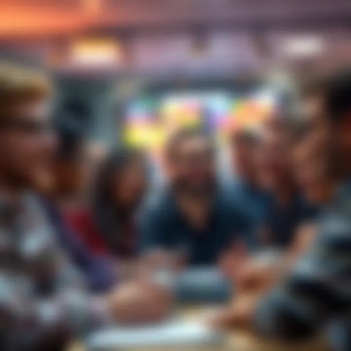 A lively online forum scene with people laughing and sharing jokes about age differences, representing various generations.