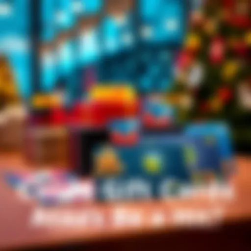 Various colorful gift cards including one for Atlas Earth displayed on a wooden table