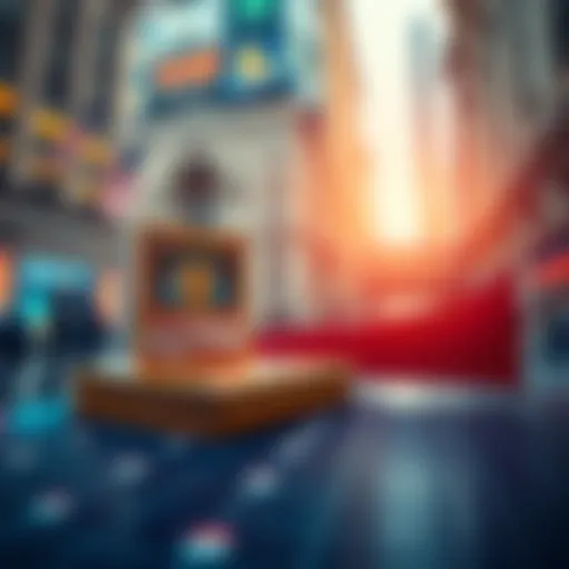 A stack of Pokémon cards next to a graph showing a sharp increase in earnings, reflecting GME's unexpected success in Q2, with Wall Street in the background watching in awe.