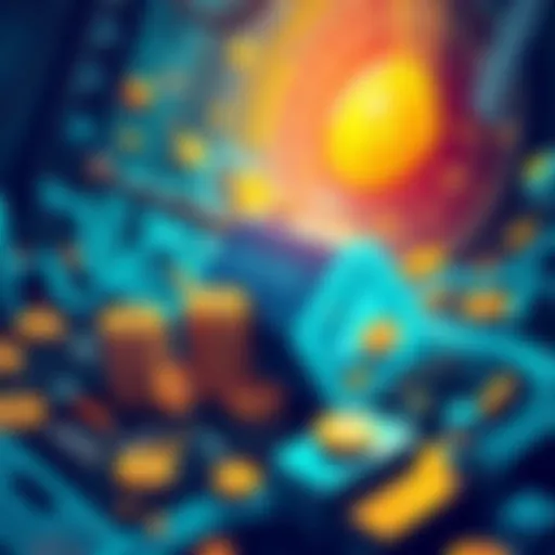 An illustration showing crypto mining with coins and rewards, highlighting the Solana protocol