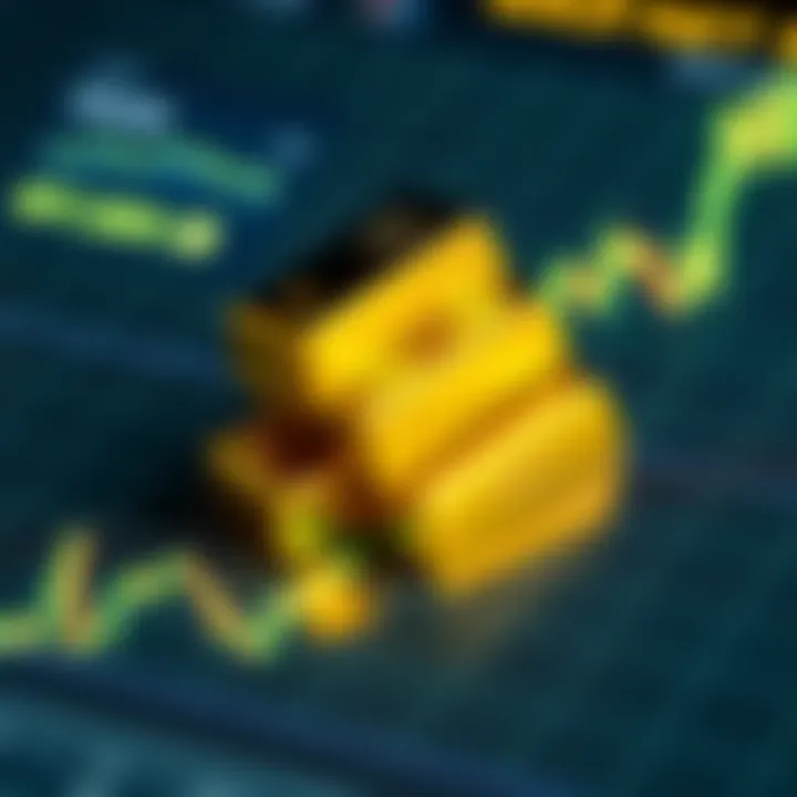 A collection of gold bars placed on a rising stock market graph that symbolizes increasing gold prices due to economic conditions during Trump's presidency.