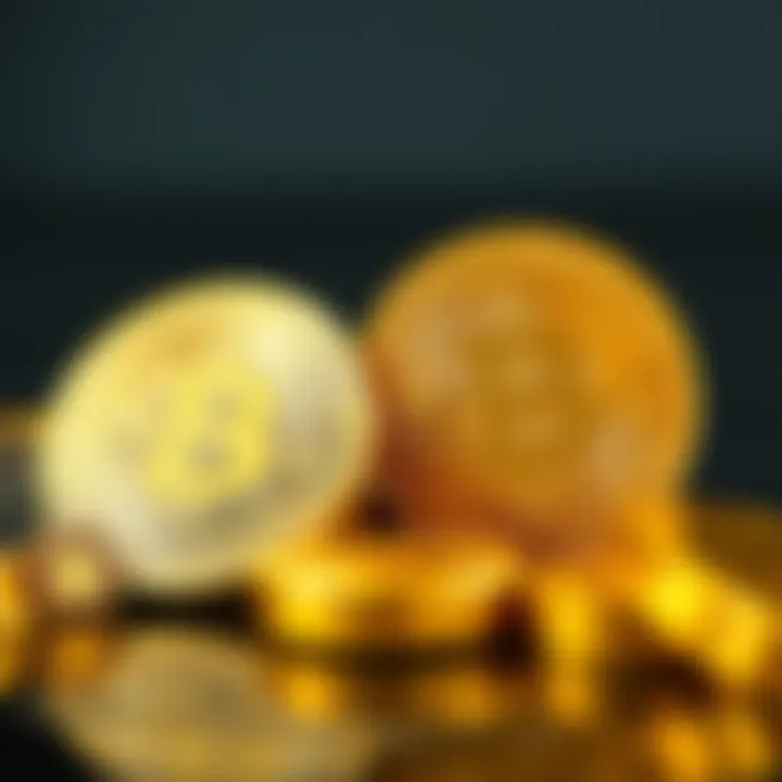 A gold bar next to a physical Bitcoin, representing the debate on value storage between the two assets.