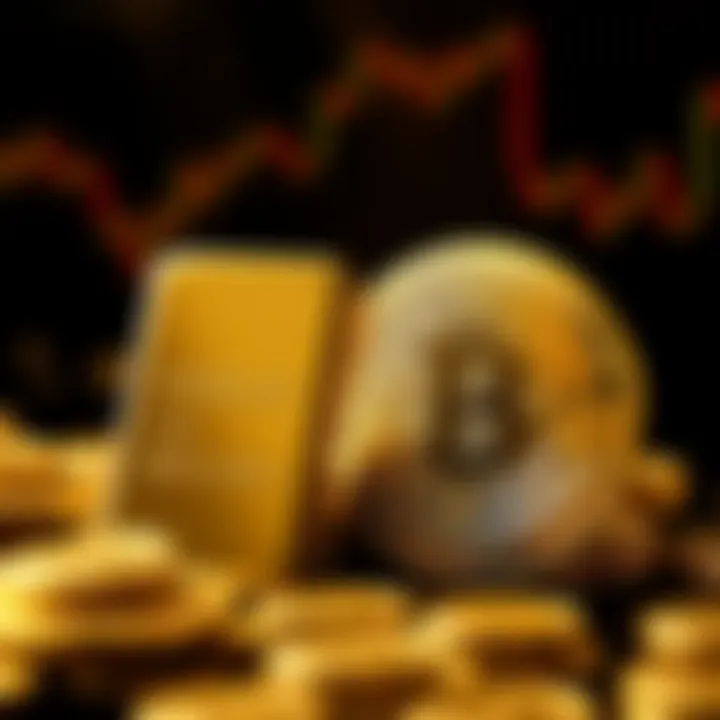 A visual representation of gold bars and Bitcoin coins side by side to show investment options.