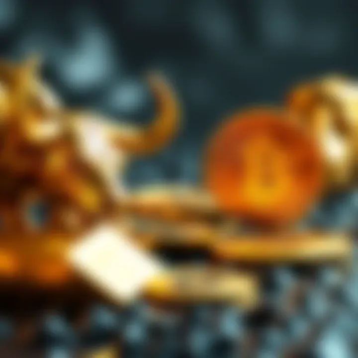 A visual representation of gold bars and Bitcoin coins opposing each other, symbolizing the competition between traditional and digital investments.