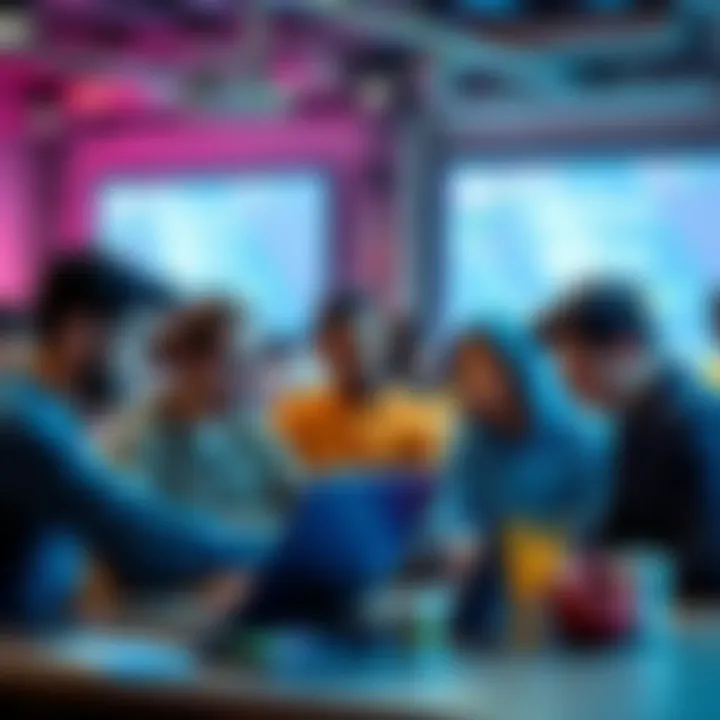 Google Hackathon Team Seeking Members A group of people brainstorming ideas in front of laptops during the Google hackathon.