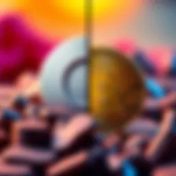 A split image showing Google shares on one side and Bitcoin on the other, representing financial choices.