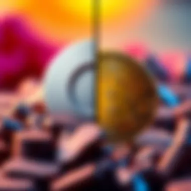 A split image showing Google shares on one side and Bitcoin on the other, representing financial choices.