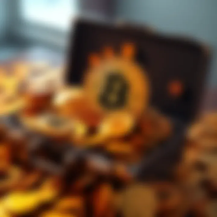 A government briefcase overflowing with Bitcoin coins, symbolizing the U.S. government's transfer of $8.8 million in digital currency