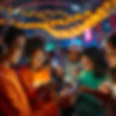A diverse group of people expressing gratitude on their devices, fostering community connections and innovation in a digital space.