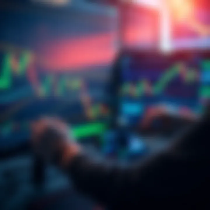 Grid Bot Trading in Action A trader adjusts their grid bot settings on a computer screen, displaying fluctuating market charts and dynamic grid lines.