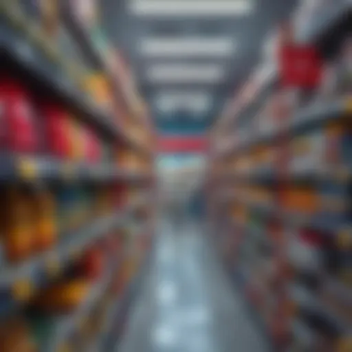 A grocery store aisle showing products with visibly higher price tags, reflecting a surge in prices.