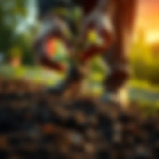 A person pulling up roots from the ground, symbolizing overcoming obstacles and challenges.