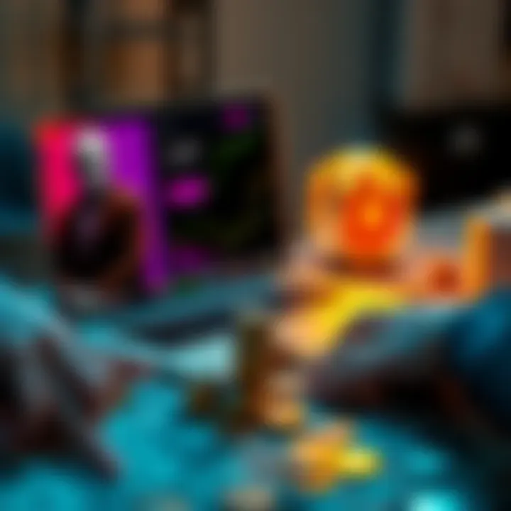 A person looking at cryptocurrency charts on a laptop, with coins and dollar bills scattered on the table, representing financial change.