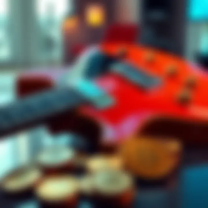 A Gibson Les Paul guitar next to HBAR tokens on a table, representing the sale of the guitar for cryptocurrency.