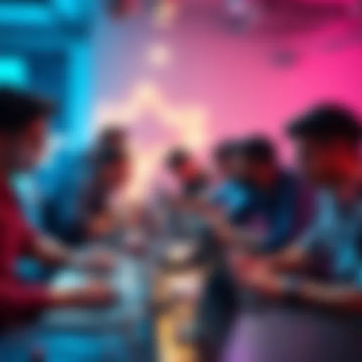 A diverse group of people working together on laptops during a hackathon event, creating and brainstorming ideas.