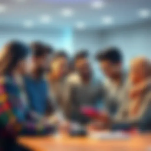 A group of diverse individuals discussing ideas for a hackathon, highlighting teamwork and collaboration in technology fields.