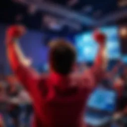 A person celebrating victory at a hackathon with a laptop displaying a Bluetooth messaging app interface