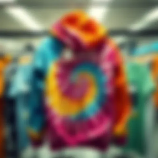 Halsey's tie-dye hoodie A colorful tie-dye hoodie similar to Halsey's, displayed on a clothing rack with price tags showing different costs from various sellers