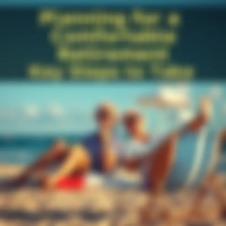 A couple relaxes on a beach, celebrating their retirement with smiles and beach chairs