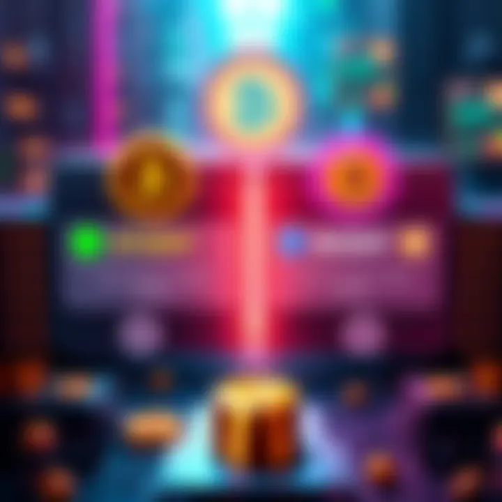 A visual comparison of Hashpack staking alongside D'CENT and Bonzo rewards, featuring icons representing each option and user engagement, highlighting choices for maximizing earnings.