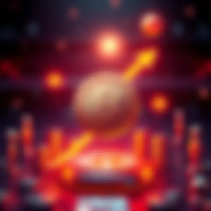 A graphic showing the HBAR token with arrows indicating growth and decline, surrounded by symbols of adoption like users and transactions.