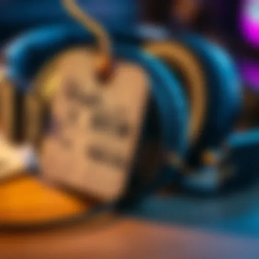 A close-up of headphones beside a price tag showing a higher price than expected. The headphones have visible wear and signs of defects.