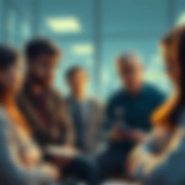 A concerned group of people discussing health issues related to GM Infected, illustrating their worries about finding a cure.