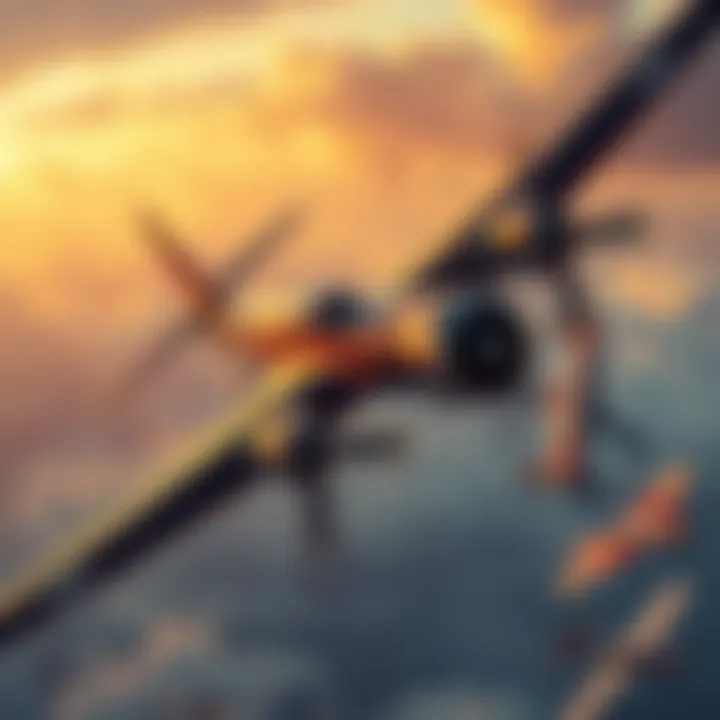 A classic heavy bomber soaring through the skies, symbolizing intense air raids in Axis and Allies gameplay.
