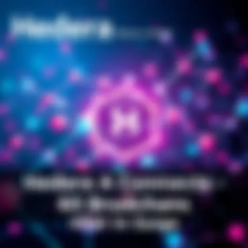 Visualization of Hedera connecting with multiple blockchains, showcasing interconnected nodes and HBAR logo, representing growth and interoperability