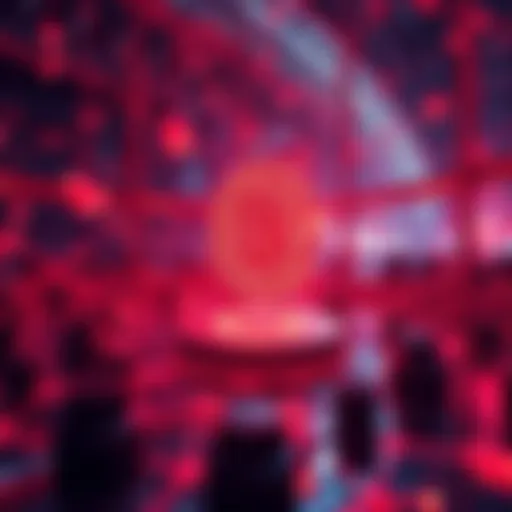 A visual representation of Hedera technology impacting the future of digital currencies with financial networks and tokens in a modern setting.