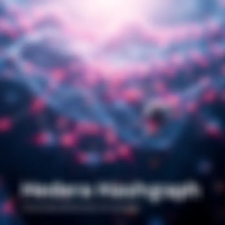 Hedera Hashgraph Network Concept A visual representation of the Hedera Hashgraph network showcasing its unique features of security, scalability, and decentralization.