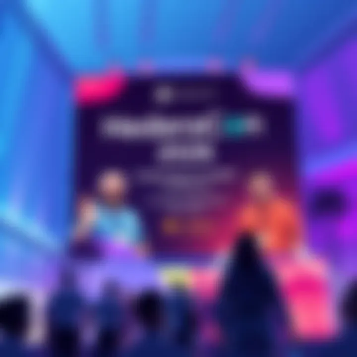 A vibrant banner displaying HederaCon 2026 details, featuring key figures from finance and tech in Miami Beach