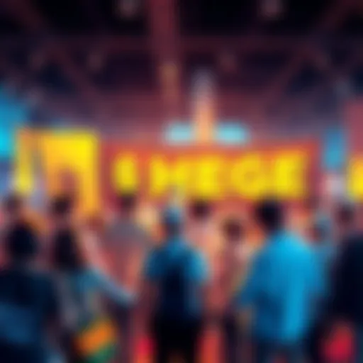 A group of people at a community event promoting $HEGE with banners and merchandise.