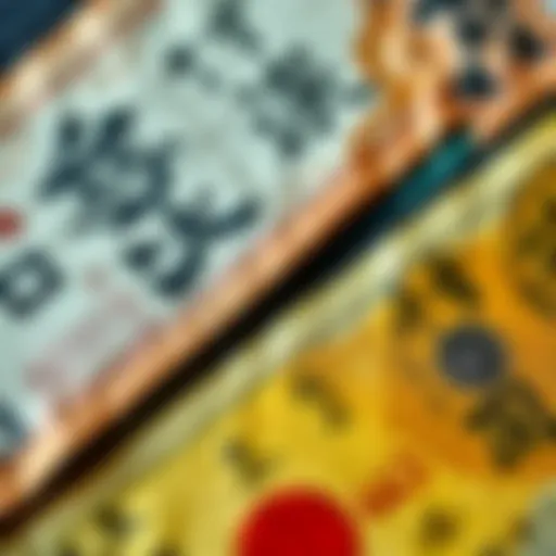 Historic Japanese Currency Collection A close-up of Edo period hansatsu and an 1886 Meiji-era gold merchant note, showcasing their unique designs and historical significance.