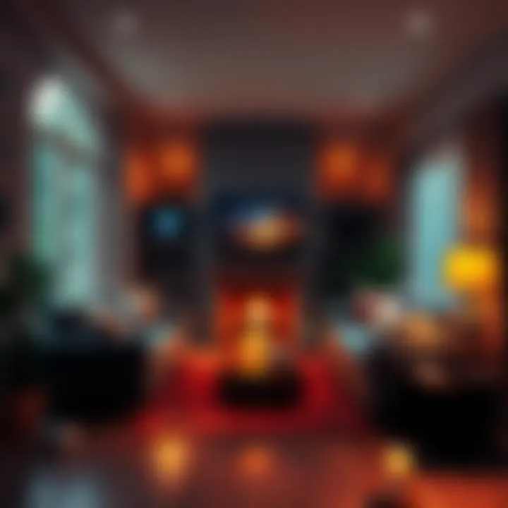 A cozy living room with ASIC miners set up to heat the space, showcasing the unique heating method with visible miners and warm ambiance.