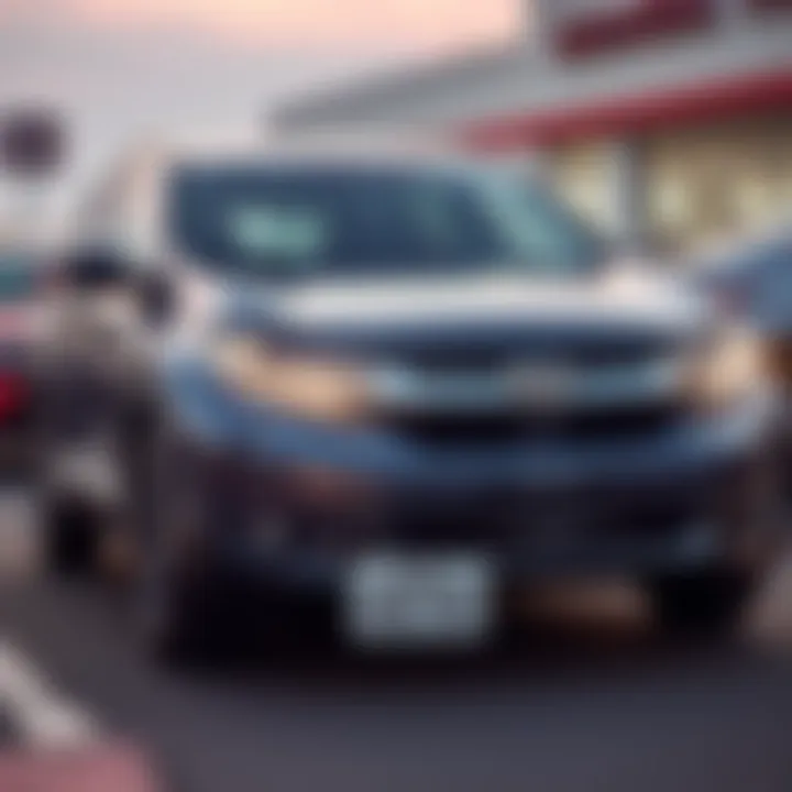 A Honda CRV parked in a dealership lot with a tag showing it's certified used