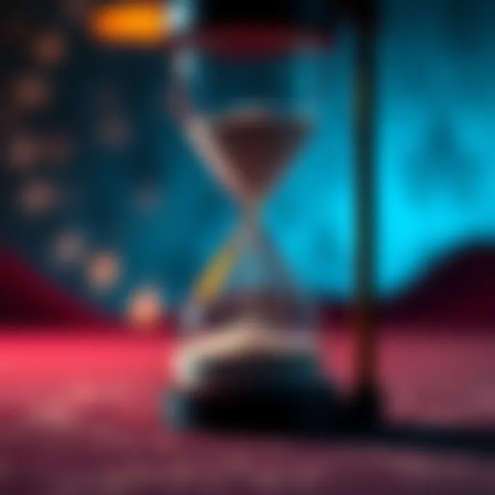 An hourglass with sand flowing from the top to the bottom, symbolizing the passage of time and eternity.