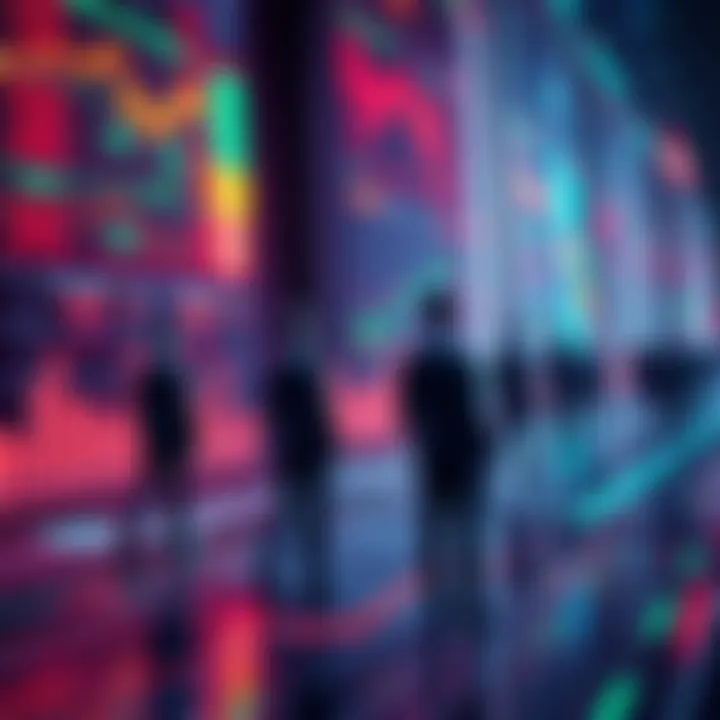 Illustration showing people represented as stock figures on a trading board, with graphs and charts indicating value changes based on achievements.