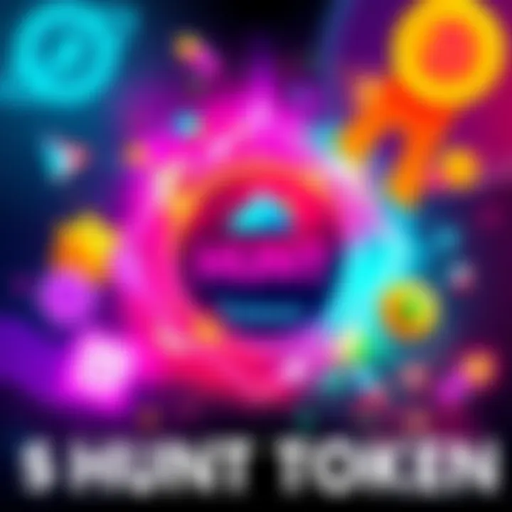 Hunt Token Launch on Solana Colorful graphic showcasing Hunt Token with Solana logo, symbols of rewards, and community engagement elements