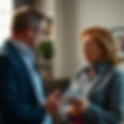 A husband explaining to his wife about a significant drop in their investment portfolio, both looking concerned