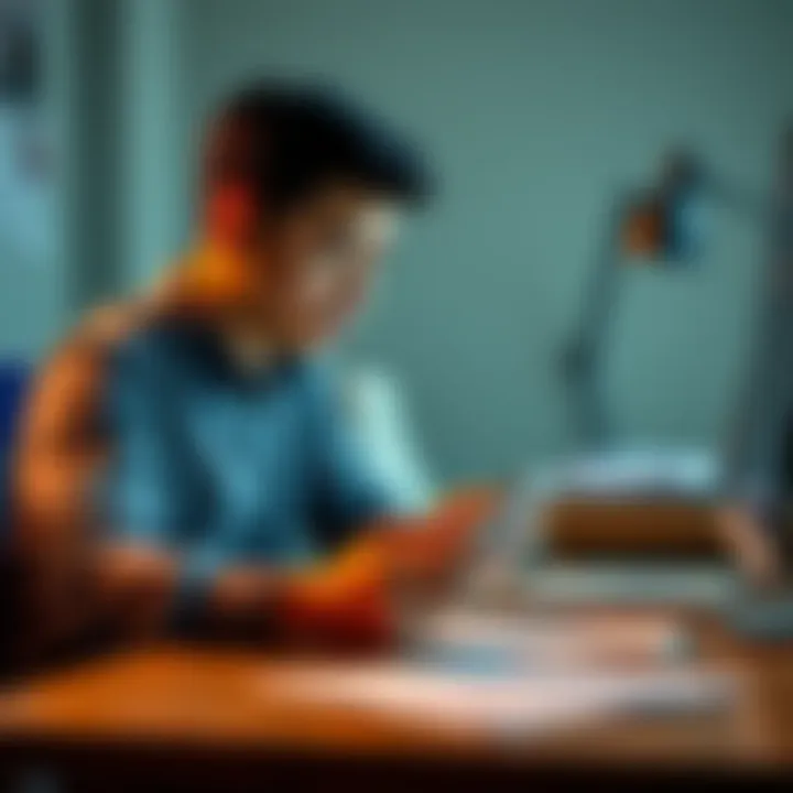 A person sitting at a desk looking frustrated while trying to verify their identity on a smartphone, with residency documents nearby.