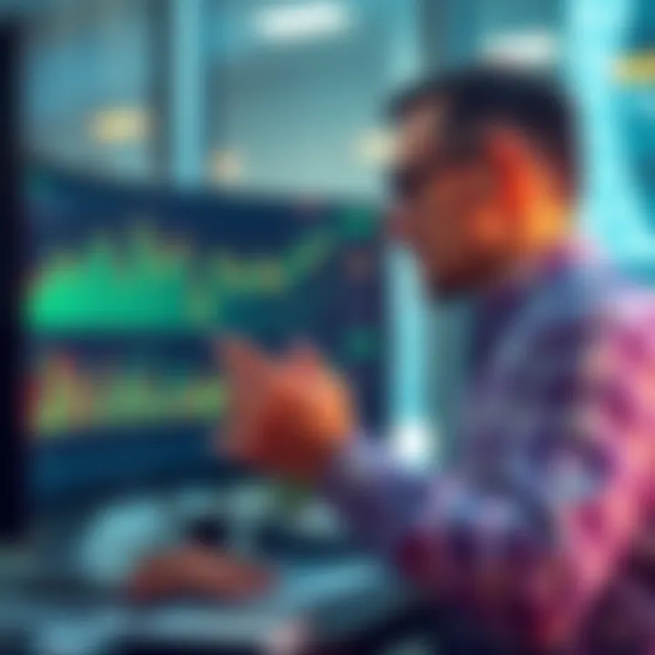 A business professional analyzing financial graphs and cash flow charts on a computer screen to illustrate the rising demand for liquidity.