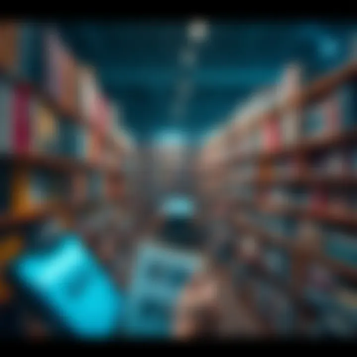 A person browsing a vast collection of books on a digital platform, showcasing titles available on Book.io.