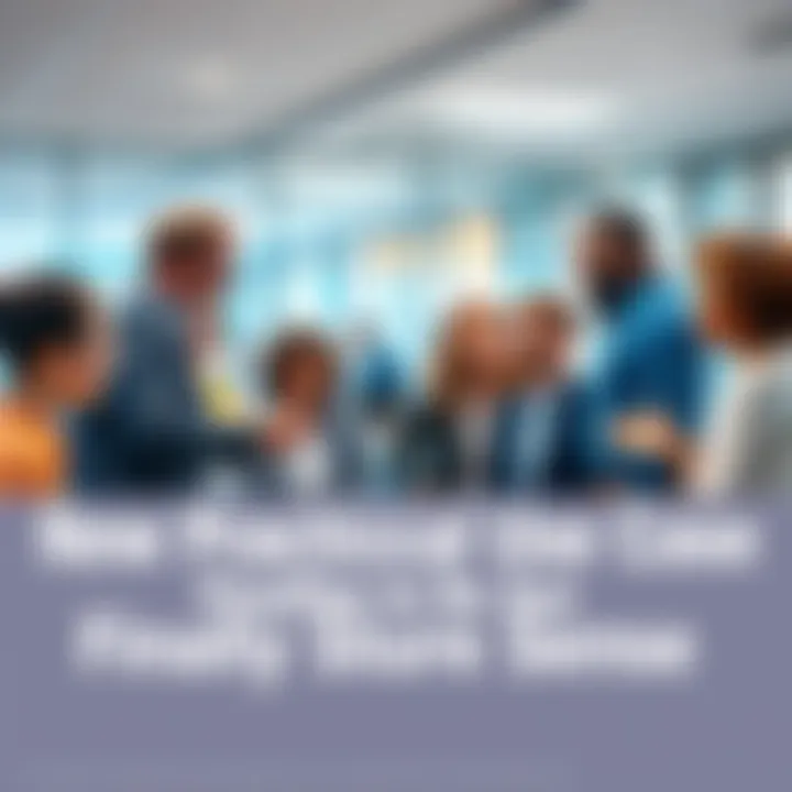 A diverse group of people discussing a new technology in a modern office space, showcasing collaboration and excitement about a new practical use case.