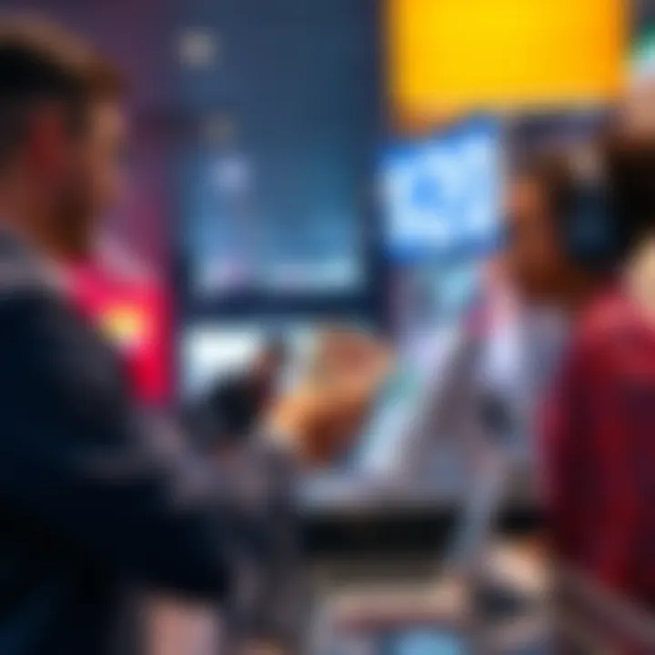 A person exchanging cash at an instant cash service counter in Australia, showing banknotes and a friendly customer service representative.