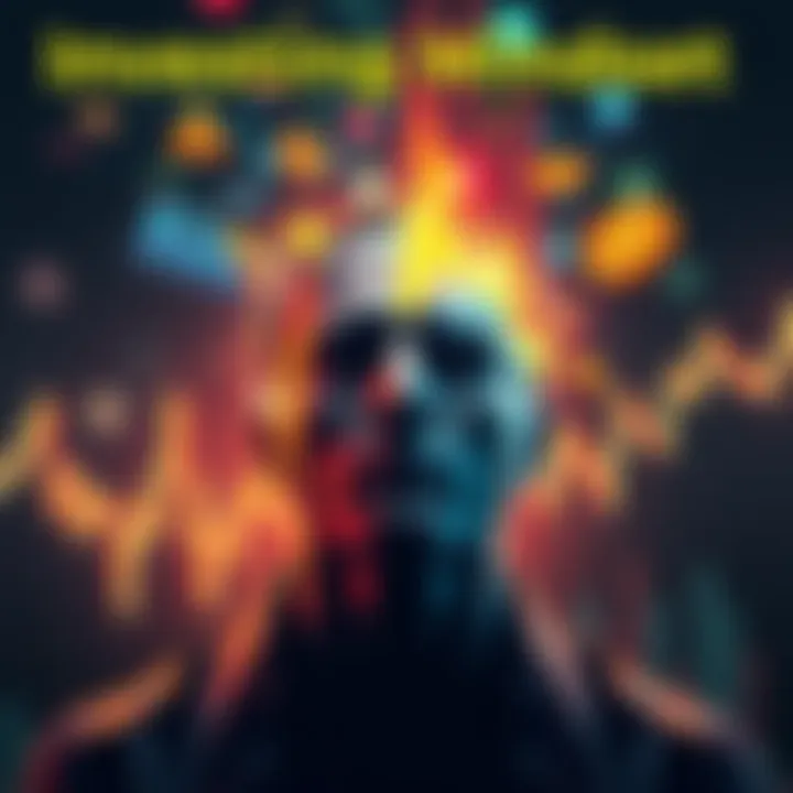 A visual representation of the psychological struggle in crypto investing, showing a person torn between hope and reality, surrounded by fluctuating graphs and crypto symbols.