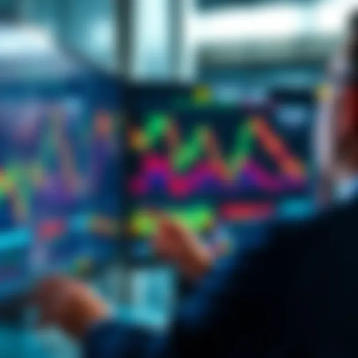 A person examining stock market charts on a screen, looking for investment opportunities during a dip.